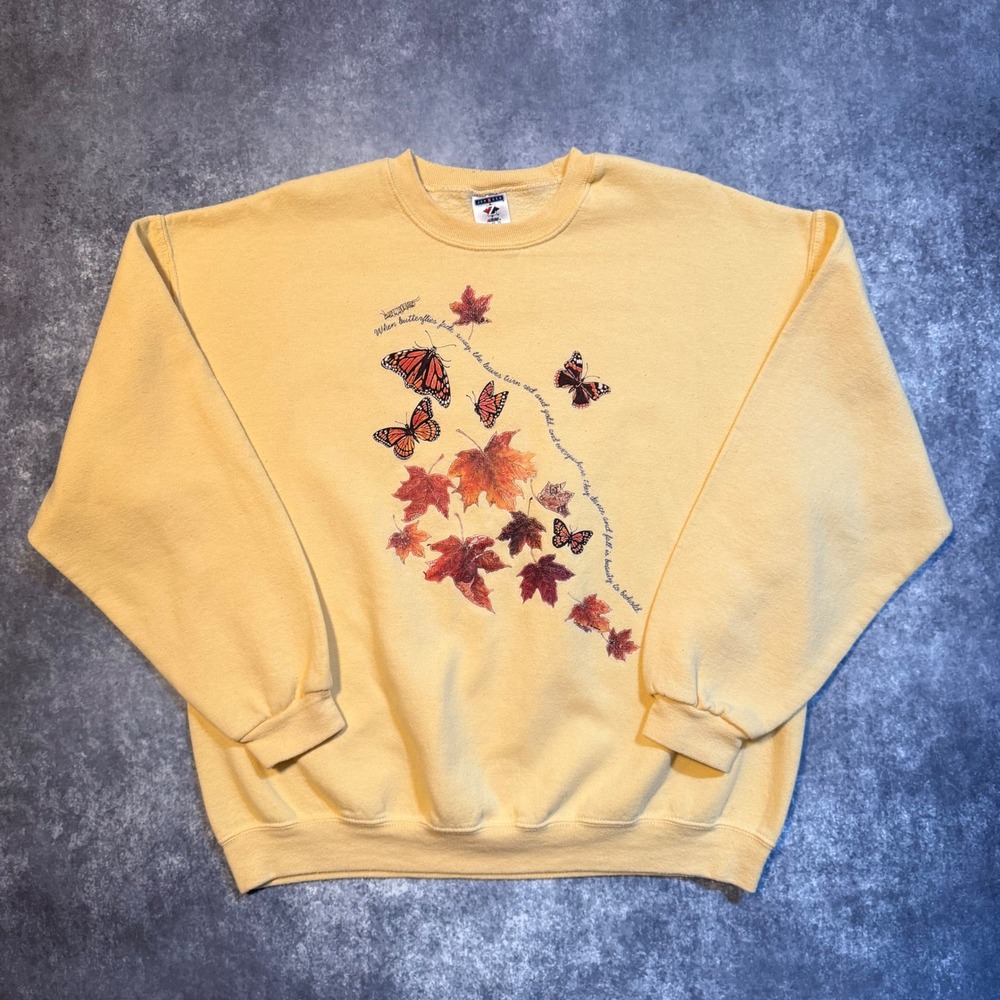 Jerzees Yellow Sweatshirt with Autumn Leaves & Butterflies